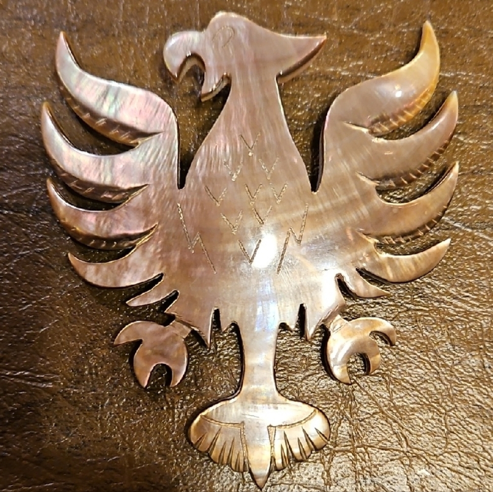 Tyrolean Eagle Carved Shell Brooch - image 1